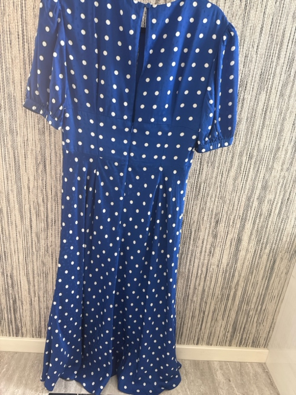 Self-Portrait Royal Blue Polka Dot Ruched Midi Dress. - Picture 3 of 4